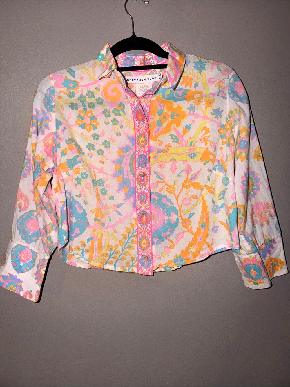 Gretchen Scott Designs Pastel Floral Button-Front Blouse - Pink, Yellow, Aqua